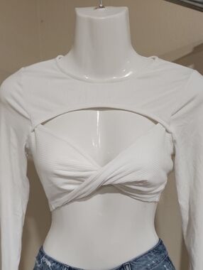 Windsor White Long Sleeve Crop Top